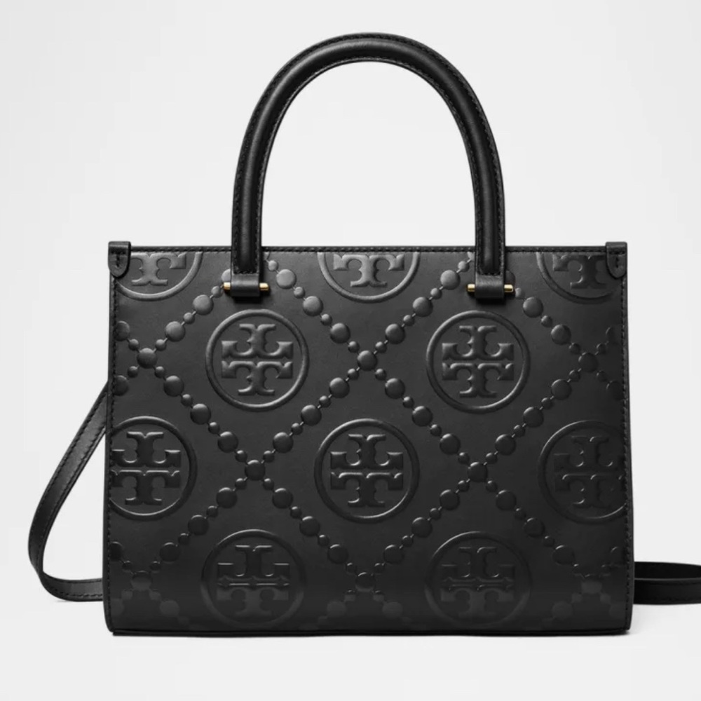 Tory Burch Black Embossed Tote with Gold Hardware